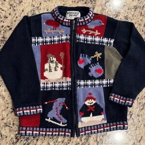 Kids' Holiday Sweater - Navy Rugged Bear‎ Vintage 90s zip up